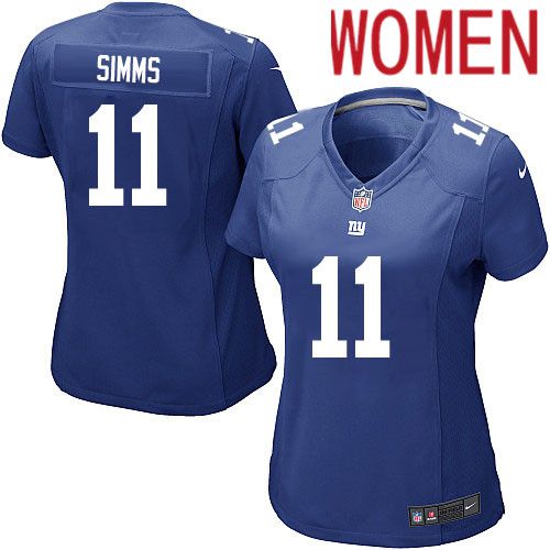 Women New York Giants #11 Phil Simms Nike Royal Game NFL Jersey->women nfl jersey->Women Jersey